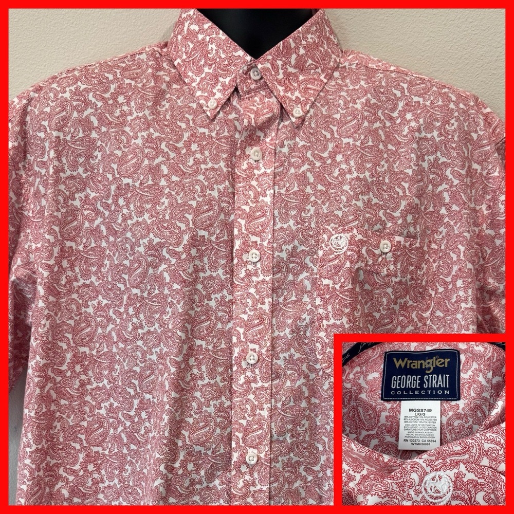 Wrangler George Strait Collection Mens Red Paisley Short Sleeve Button Down Sz M